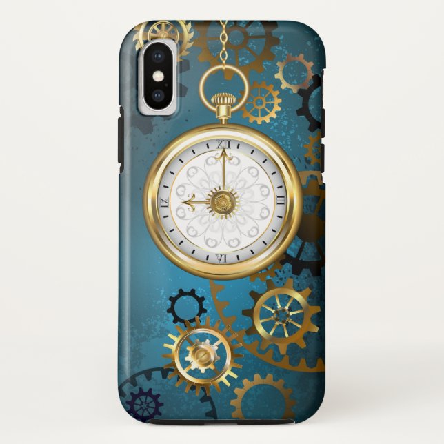 Steampun turquoise Background with Gears Case-Mate iPhone Case (Back)