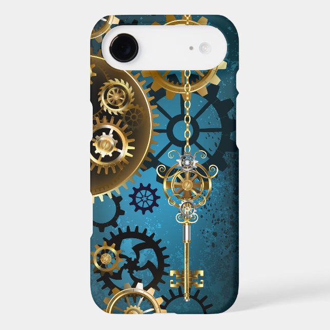 Steampun turquoise Background with Gears Case-Mate iPhone Case (Back)