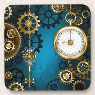Steampun turquoise Background with Gears Coaster