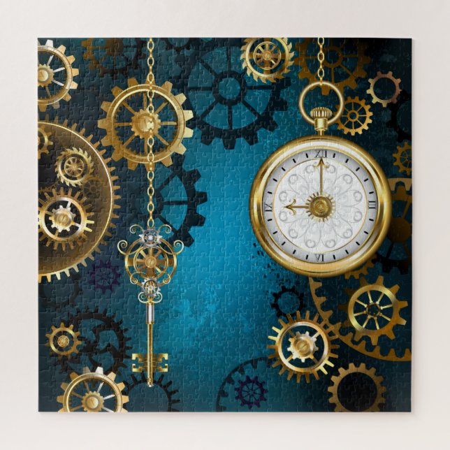Steampun turquoise Background with Gears Jigsaw Puzzle (Vertical)