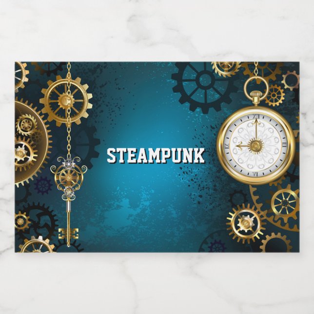 Steampun turquoise Background with Gears Liquor Bottle Label (Single Label)