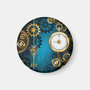 Steampun turquoise Background with Gears Magnet