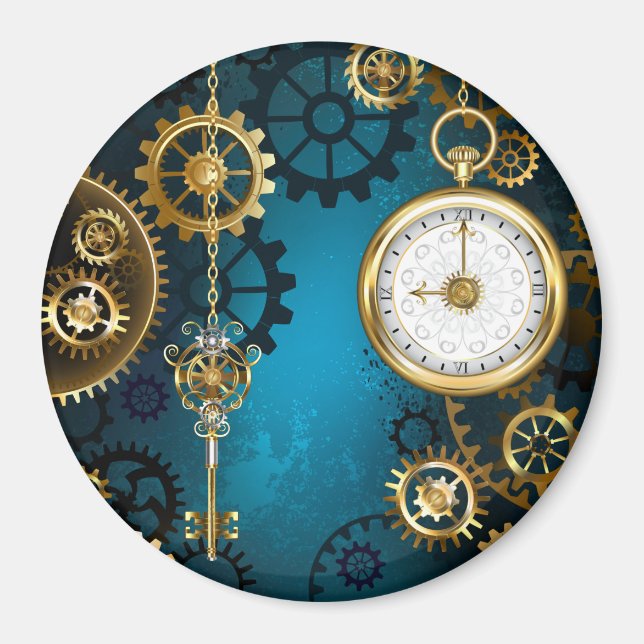 Steampun turquoise Background with Gears Magnet (Front)