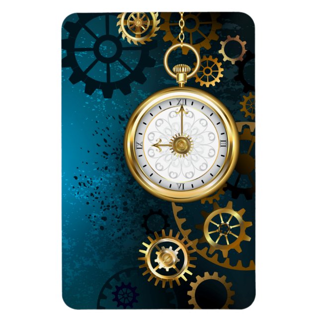 Steampun turquoise Background with Gears Magnet (Vertical)