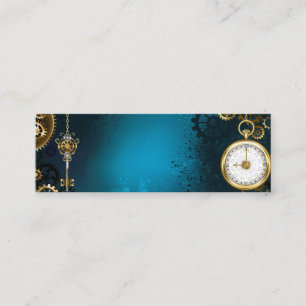 Steampun turquoise Background with Gears Mini Business Card