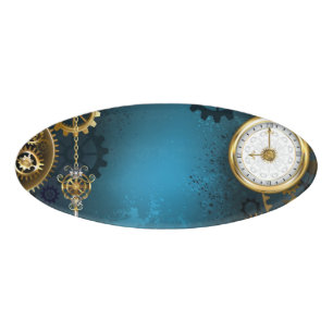 Steampun turquoise Background with Gears Name Tag