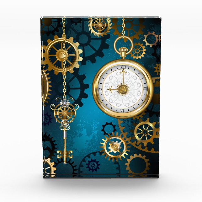 Steampun turquoise Background with Gears Photo Block (Front)