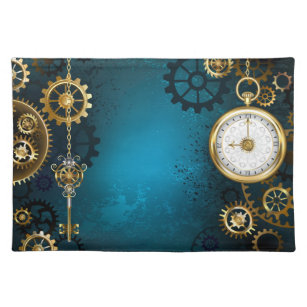 Steampun turquoise Background with Gears Placemat