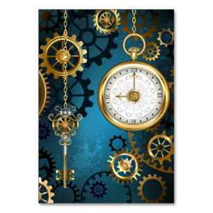 Steampun turquoise Background with Gears Table Number