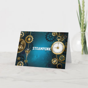 Steampun turquoise Background with Gears Thank You Card