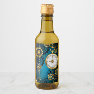 Steampun turquoise Background with Gears Wine Label