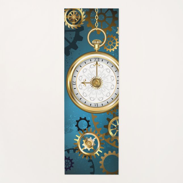 Steampun turquoise Background with Gears Yoga Mat (Front)