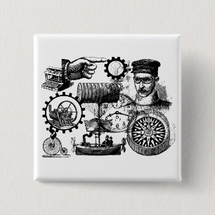 steampunk 15 cm square badge