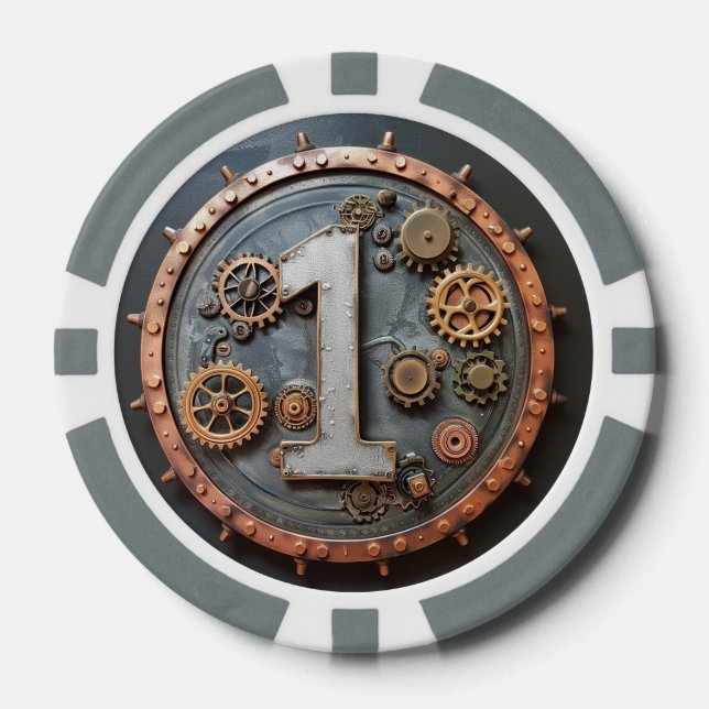 Steampunk $1 Poker Chip: Mechanical Bet Chips (Front)