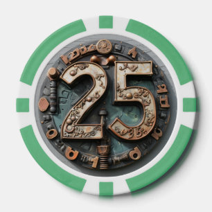 Steampunk $25 Poker Chip: Mechanical Fortune Poker Chips