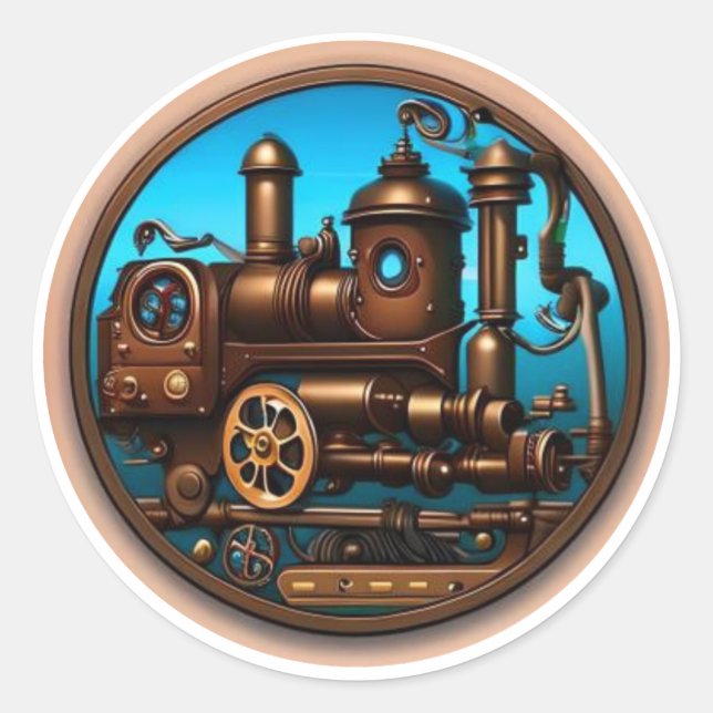 Steampunk #2 Train Locomotive Classic Round Sticker (Front)