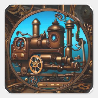 Steampunk #2 Train Locomotive Square Sticker