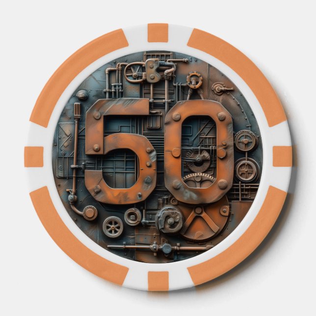 Steampunk $50 Poker Chip: Arcane Machina Chips (Front)