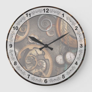 Steampunk - Abstract - Time is complicated Large Clock