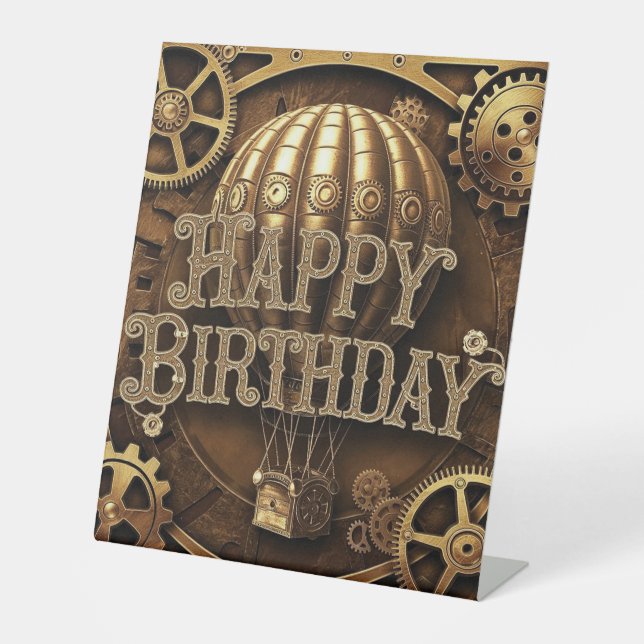 Steampunk Adventure Birthday Design Pedestal Sign (Front)