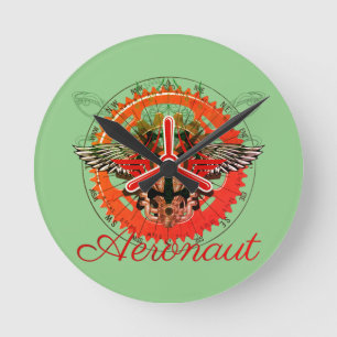 Steampunk Aeronaut, celestial mechanics Round Clock