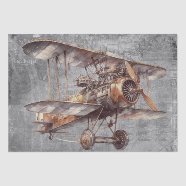 Steampunk Aeroplane Aircraft Tissue Paper (Front)