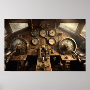 Steampunk aeroplane cockpit poster