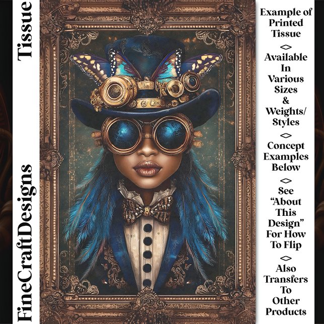 Steampunk African American Woman CM7 Decoupage Tissue Paper (Creator Uploaded)