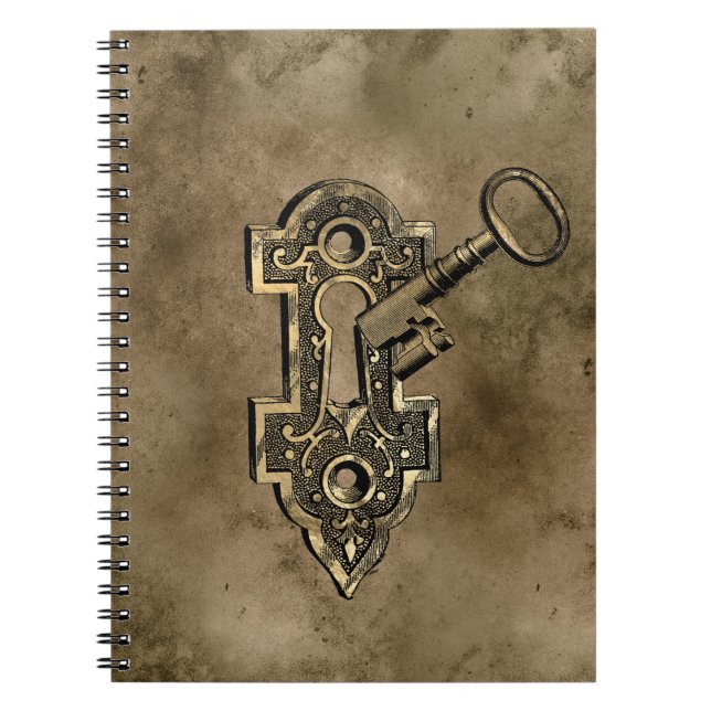 Steampunk Aged Antique Victorian Key Lock Notebook (Front)