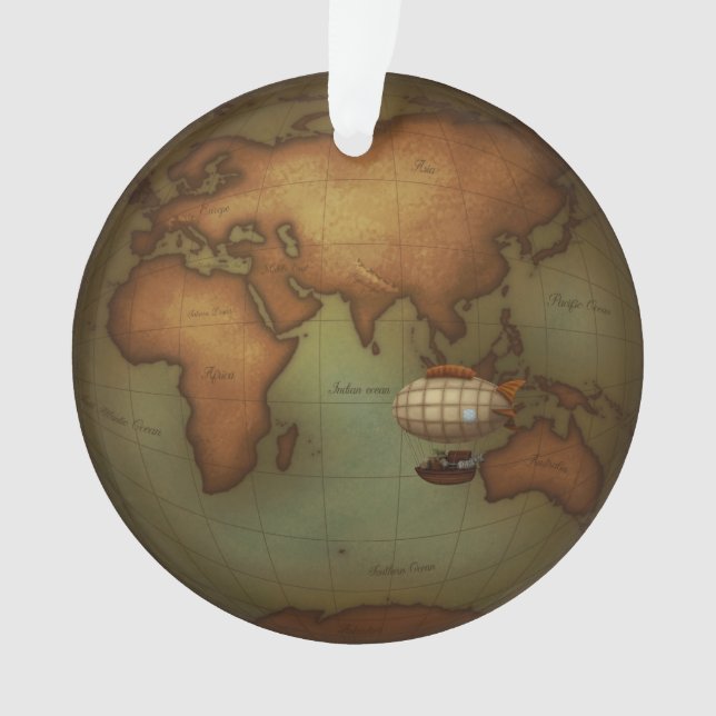 Steampunk Air Travel Neo-Victorian Map of the East Ornament (Front)