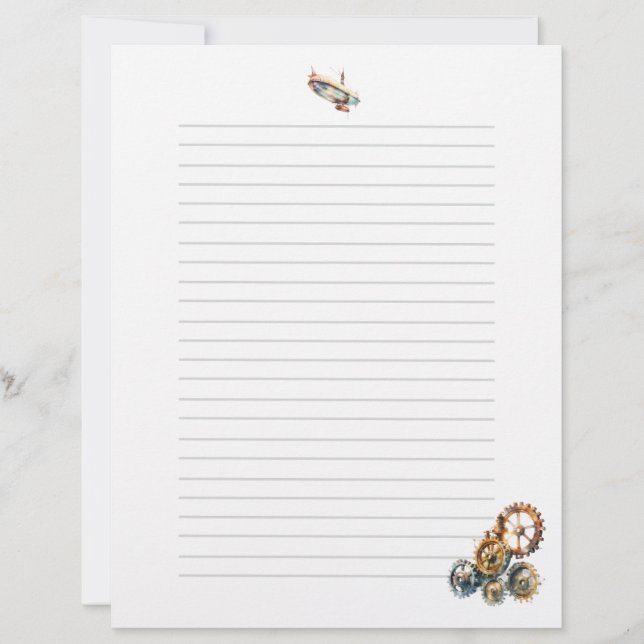 Steampunk Airship And Gears Custom Letterhead (Front)