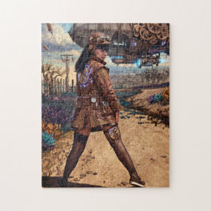 Steampunk Airship Aviator Woman Vintage Jigsaw Puzzle