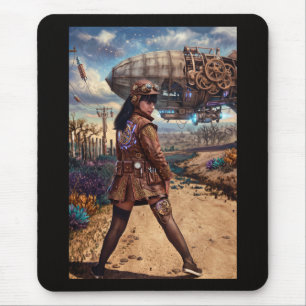 Steampunk Airship Aviator Woman Vintage Mouse Mat