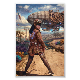 Steampunk Airship Aviator Woman Vintage Photo Print