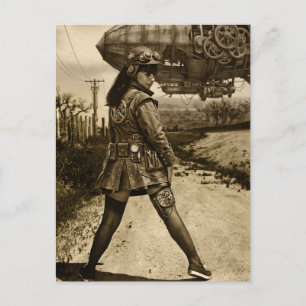 Steampunk Airship Commander Sepia Postcard