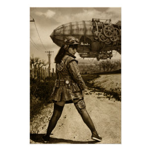 Steampunk Airship Commander Sepia Poster