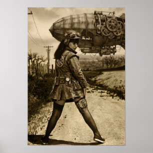 Steampunk Airship Commander Sepia Poster