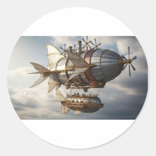 Steampunk Airship in the Clouds Classic Round Sticker