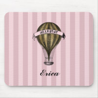 Steampunk Airship on Vintage Pink Stripes Monogram