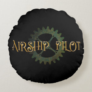 Steampunk Airship Pilot Round Cushion