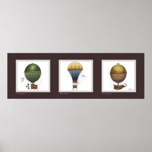 Steampunk Airship Trio of Fantasy Dirigibles Poster