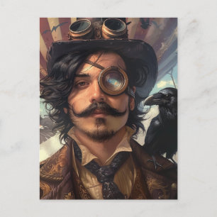 Steampunk Airship Victorian Industrial Raven Postcard