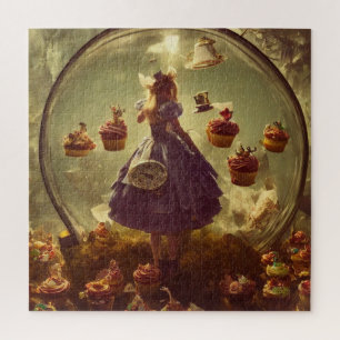 Steampunk Alice and Cupcakes AI Generated Art Jigsaw Puzzle