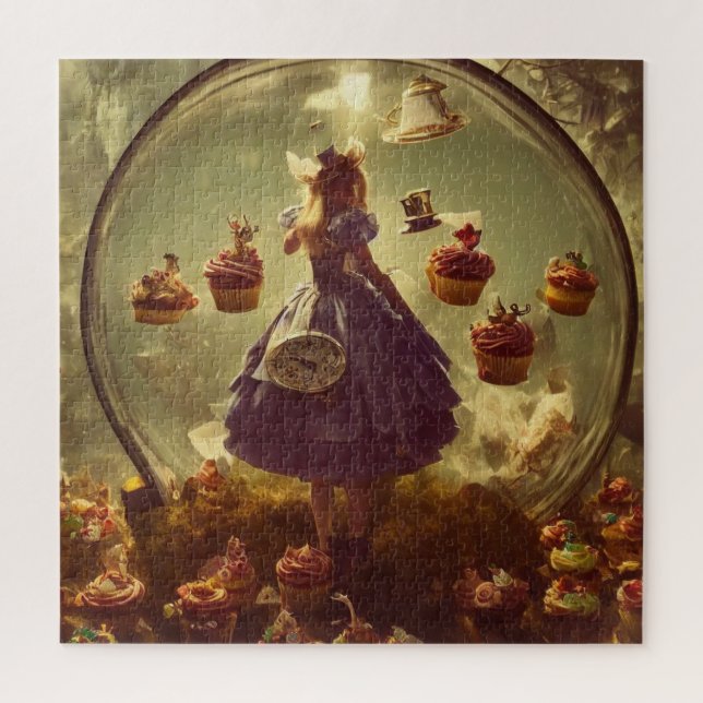 Steampunk Alice and Cupcakes AI Generated Art Jigsaw Puzzle (Vertical)