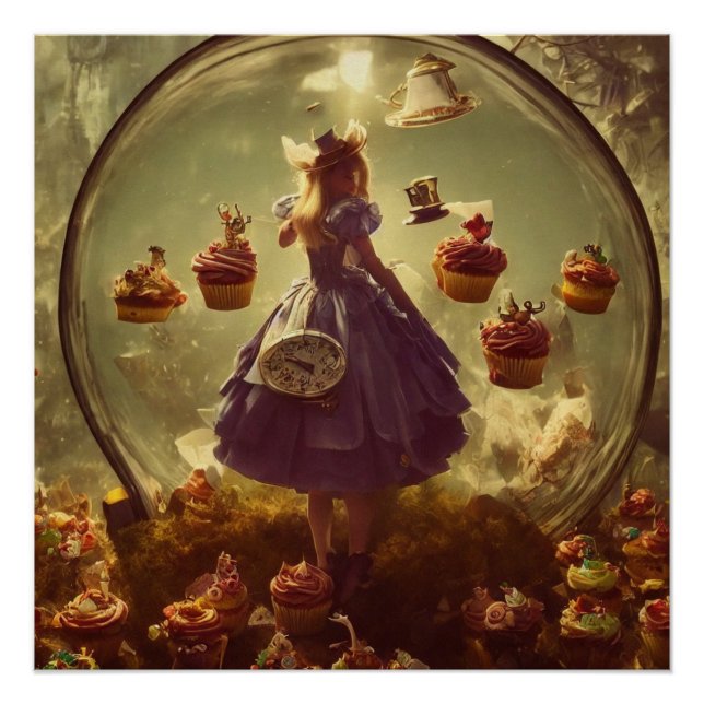 Steampunk Alice and Cupcakes  Poster (Front)