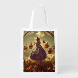 Steampunk Alice and Cupcakes Reusable Grocery Bag
