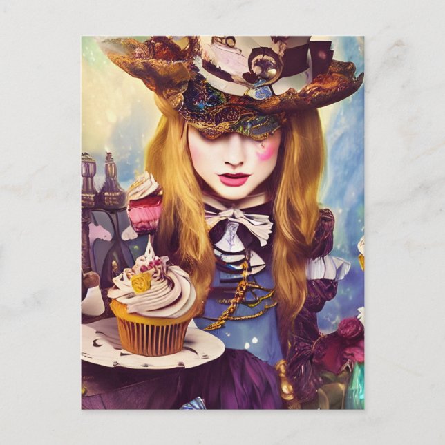 Steampunk Alice With Cupcakes Postcard (Front)