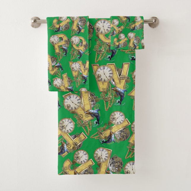 Steampunk Alphabet repeat design Bath Towel Set (Insitu)