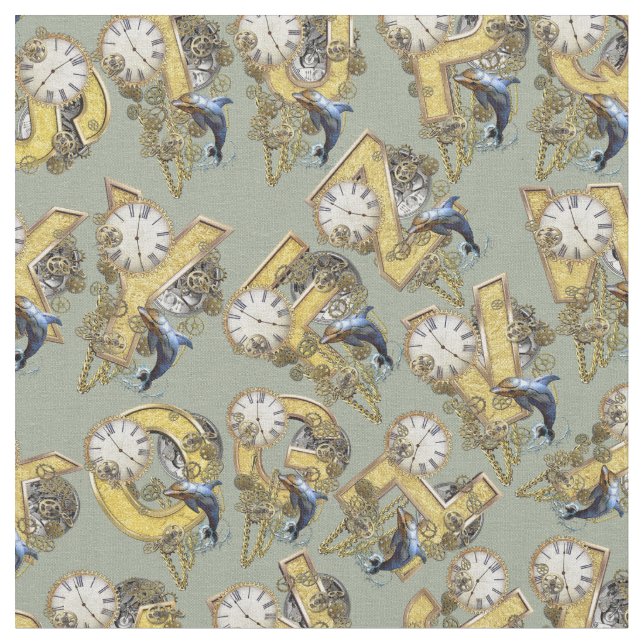 Steampunk Alphabet repeat design Fabric (Close Up)