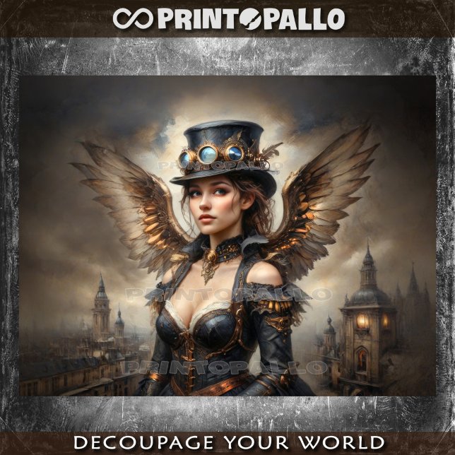 Steampunk angel with top hat over Victorian London Tissue Paper (Creator Uploaded)